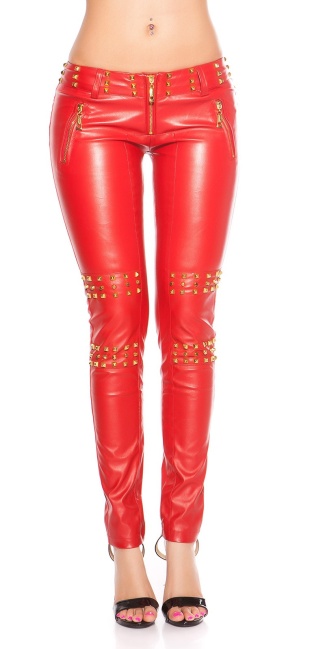 pants with studs and zips Red